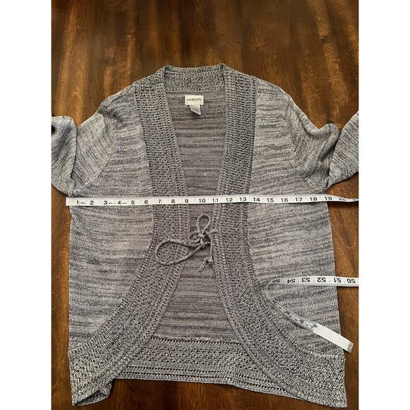 Chico’s Women’s Casual Tie Front Silver Metallic Knit Cardigan Size 2 (L) - Picture 6 of 8